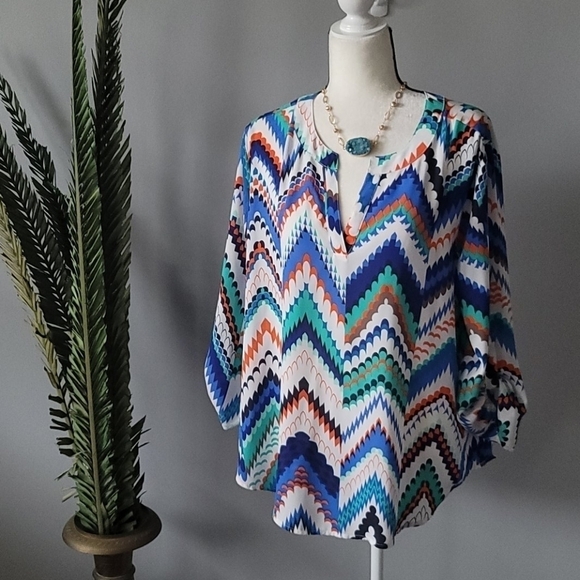 Cato multicolored v-neck chevron tunic - Picture 1 of 8